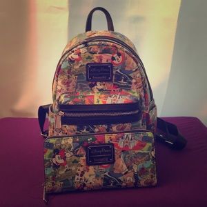 Disney Loungefly Collage Mini Backpack/Wallet Set